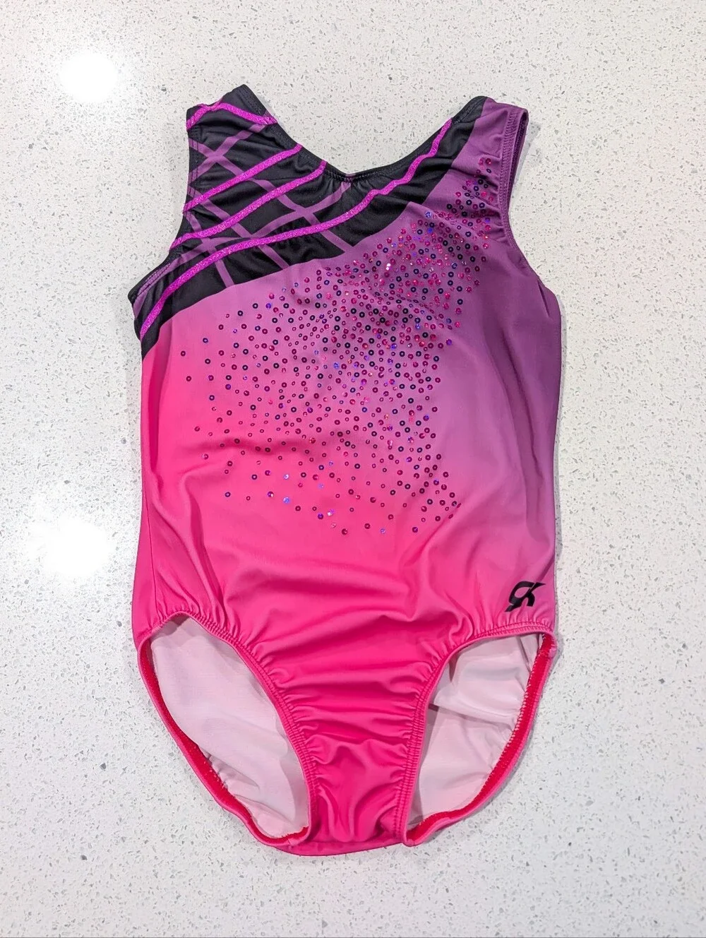 BLUSHING BEAUTY GK ELITE Gymnastic Dance Leotard CL LARGE OMBRE Pink Purple $51